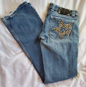 Miss Me Size 27 Vtg Distressed Bootcut Flare Denim Jeans Star Embellished JP4945